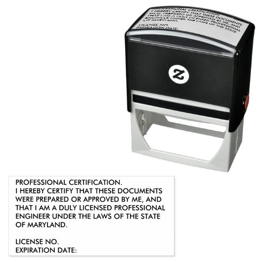 Maryland Professional Engineer Certification Stamp Zelfinktende Stempel (In situ)