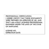 Maryland Professional Engineer Certification Stamp Zelfinktende Stempel (Design)