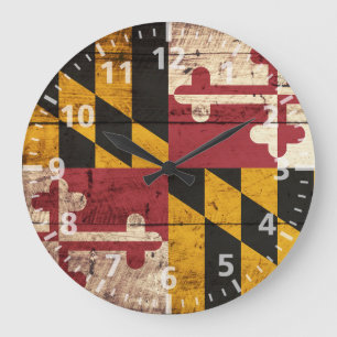Maryland State Flag op Old Wood Grain Grote Klok