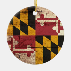 Maryland State Flag op Old Wood Grain Keramisch Ornament