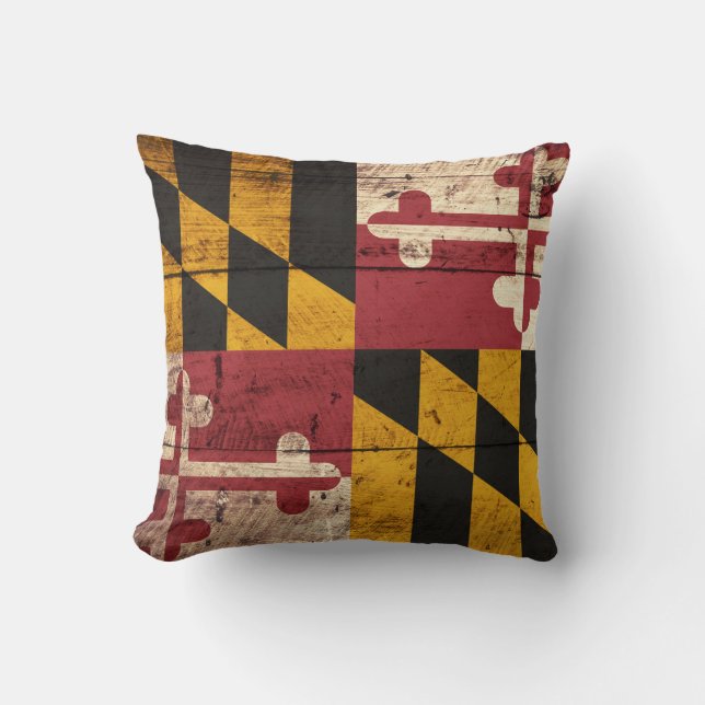 Maryland State Flag op Old Wood Grain Kussen (Voorkant)