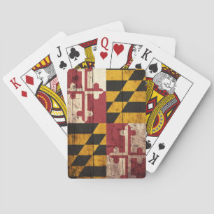 Maryland State Flag op Old Wood Grain Pokerkaarten