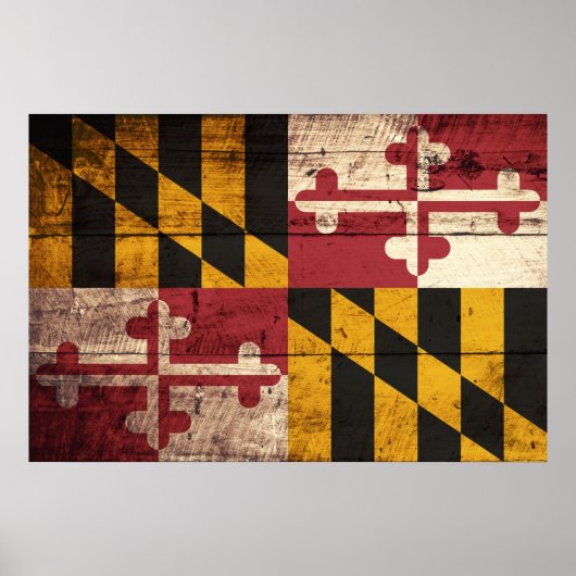 Maryland State Flag op Old Wood Grain Poster (Voorkant)