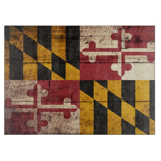 Maryland State Flag op Old Wood Grain Snijplank (Voorkant)