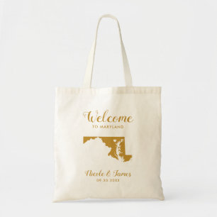 Maryland State Map Wedding Welcome Bag Tas, Gold Tote Bag