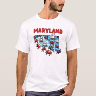 Maryland State Outline Tattoo Stijl T-shirt