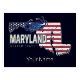 Maryland Verenigde Staten Retro State Kaart  Veren Perfect Poster