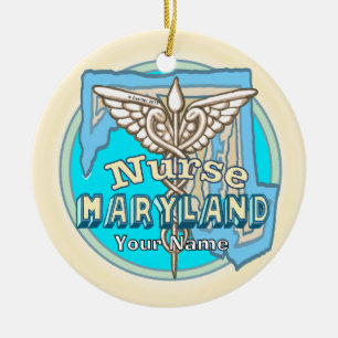 Maryland Verpleegster Caduceus Keramisch Ornament