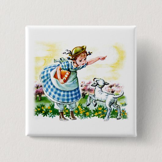 Mary's Lamb Vierkante Button 5,1 Cm (Voorkant)