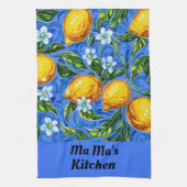 Ma's Keuken blauw en geel Theedoek (Verticaal)