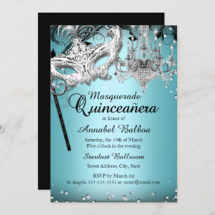 Mascarade de lustre bleu Quinceanera Invitation