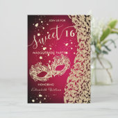 Mascarade diamant damassé rouge doux 16 invitation (Debout devant)