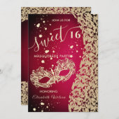 Mascarade diamant damassé rouge doux 16 invitation (Devant / Derrière)