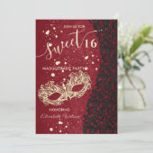 Mascarade diamant damassé rouge doux 16 invitation (Debout devant)