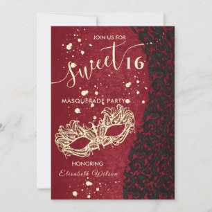 Mascarade diamant damassé rouge doux 16 invitation