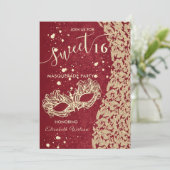 Mascarade diamant damassé rouge doux 16 invitation (Debout devant)