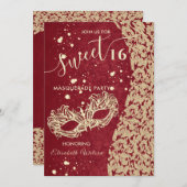 Mascarade diamant damassé rouge doux 16 invitation (Devant / Derrière)