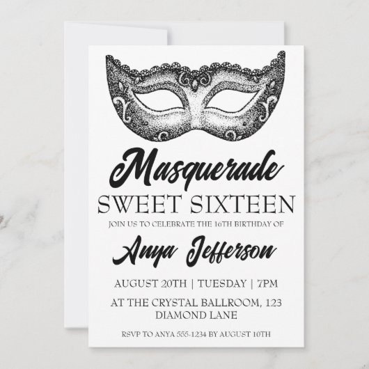 mascarade moderne douce 16 invitations (Devant)