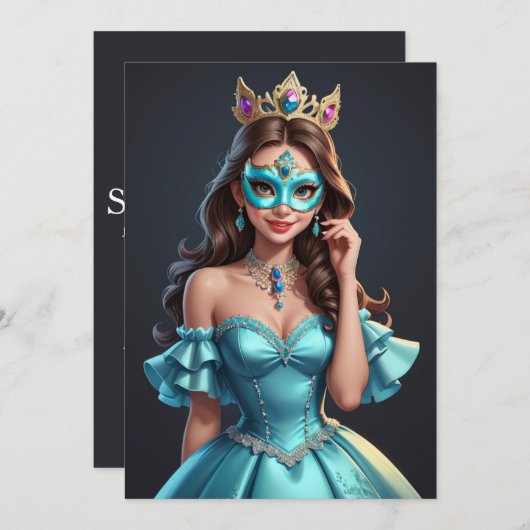 mascarade moderne douce 16 invitations (Devant / Derrière)