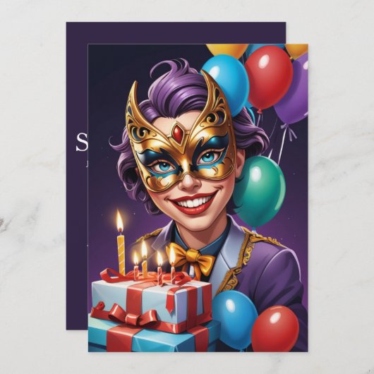 mascarade moderne douce 16 invitations (Devant / Derrière)