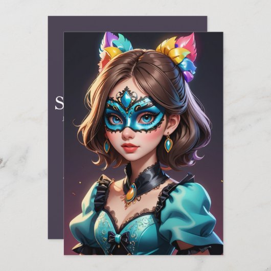 mascarade moderne douce 16 invitations (Devant / Derrière)