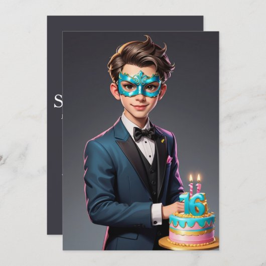 mascarade moderne douce 16 invitations (Devant / Derrière)