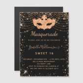 Mascarade or noir Sweet 16 aimant invitation (Devant / Derrière)