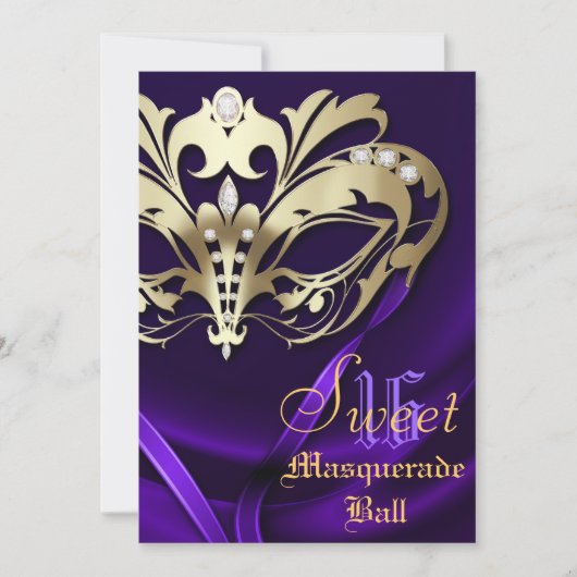 Mascarade Purple Jeweled Sweet 16 Invitation (Devant)
