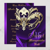 Mascarade Purple Jeweled Sweet 16 Invitation (Devant / Derrière)