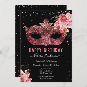 Mascarade rose Invitation fête d'anniversaire