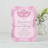 Mascarade rose vintage Quinceañera Invitation (Debout devant)
