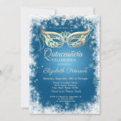 Mascarade, Snowflakes, Blue Quinceañera Invitation (Devant)