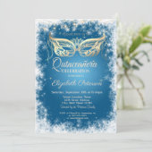 Mascarade, Snowflakes, Blue Quinceañera Invitation (Debout devant)
