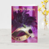Mascarade violette carte d'anniversaire (Fleur jaune)