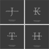 Masculine Black and White Initial + Name Monogram Sticker (Voorkant)