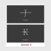 Masculine Black and White  Initial + Name Monogram Sticker (Vel)