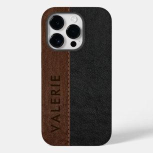 Masculine Black & Brown Faux Leather Hoesje- Case-Mate iPhone 14 Pro Hoesje