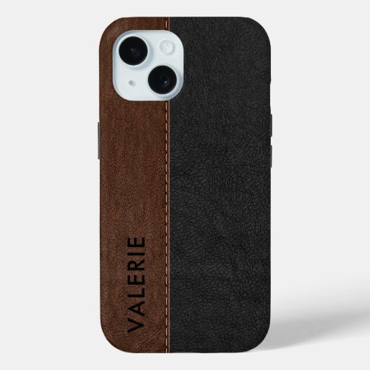 Masculine Black & Brown Faux Leather Hoesje- Case-Mate iPhone Case (Achterkant)