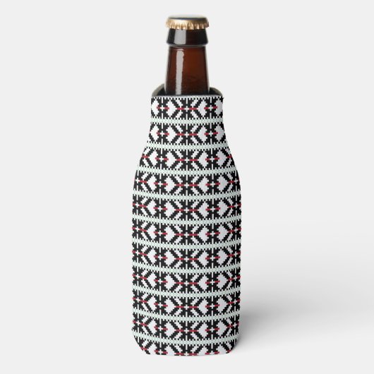 Masculine Black en white Latvian tribal folk art Flesjeskoeler (Fles Voorkant)