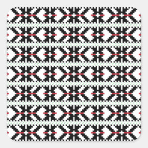 Masculine Black en white Latvian tribal folk art Vierkante Sticker
