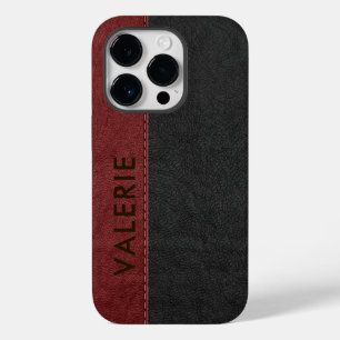 Masculine Black & Red  Faux Leather Hoesje-Ma Case-Mate iPhone 14 Pro Hoesje