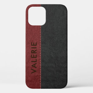 Masculine Black & Red  Faux Leather Hoesje-Ma iPhone 12 Pro Hoesje