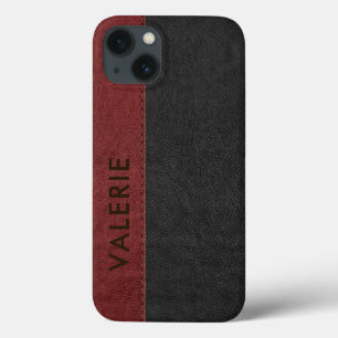 Masculine Black & Red Faux-leder iPhone 13 Hoesje