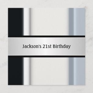 Masculine Black White Blue 21st Birthday Party Kaart