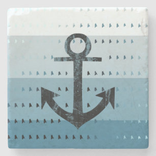 Masculine Blue Anchor Nautical Pattern Design Stenen Onderzetter