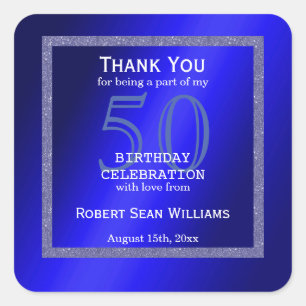 Masculine Blue en Glitter Lijst 50th Birthday Vierkante Sticker