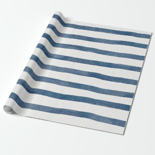 Masculine Blue Nautical Waterverf Stripe Patroon Cadeaupapier