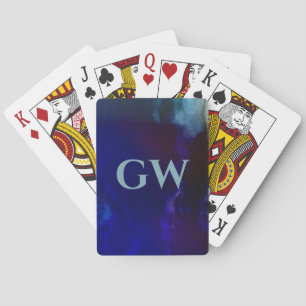 Masculine Dark Blue Abstract monogram Pokerkaarten