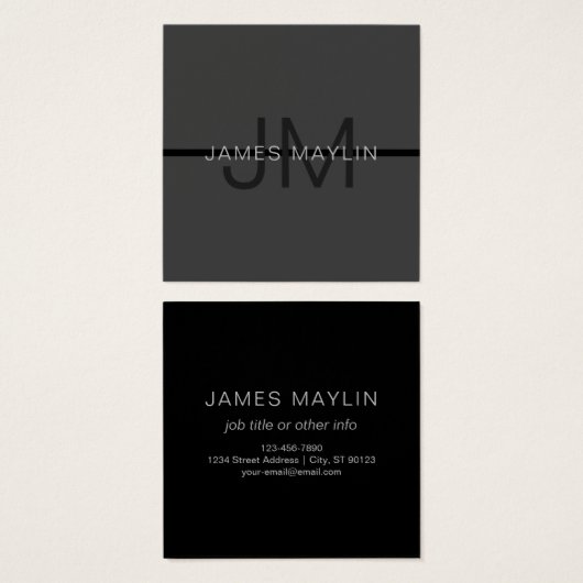 Masculine élégant gris foncé Nom et monogramme (Devant & derrière)