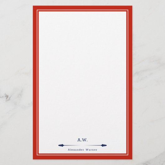 Masculine Elegant Red Navy Blue Monogramed Briefpapier (Voorkant)
